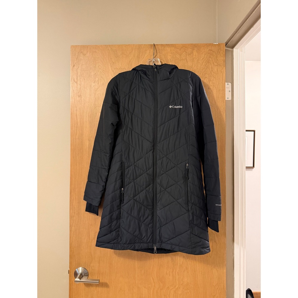 Columbia Heavenly Long Hooded Jacket Womens S Black Omni-Heat Puffer Thumbholes